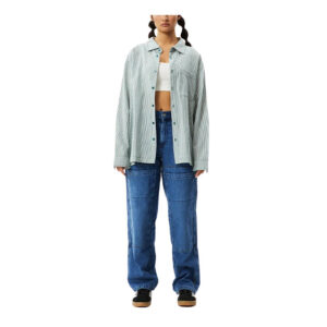 Afends Intergalactic Recycled Long Sleeve Shirt - Emerald Stripe
