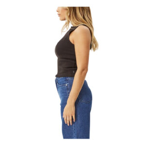 Afends Peony Cotton Rib High Neck Tank - Black