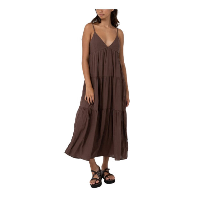 Rhythm Classic Tiered Midi Dress - Chocolate