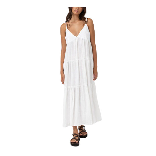 Rhythm Classic Tiered Midi Dress - White