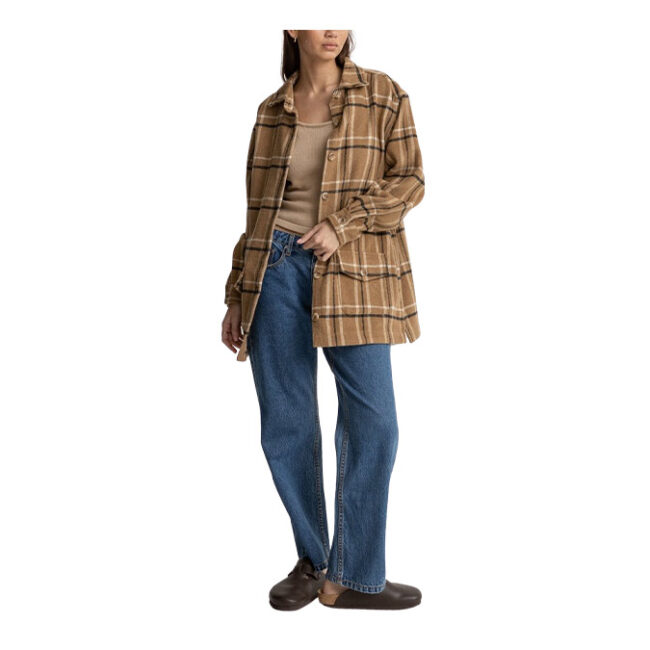 Rhythm Long Check Shacket - Caramel