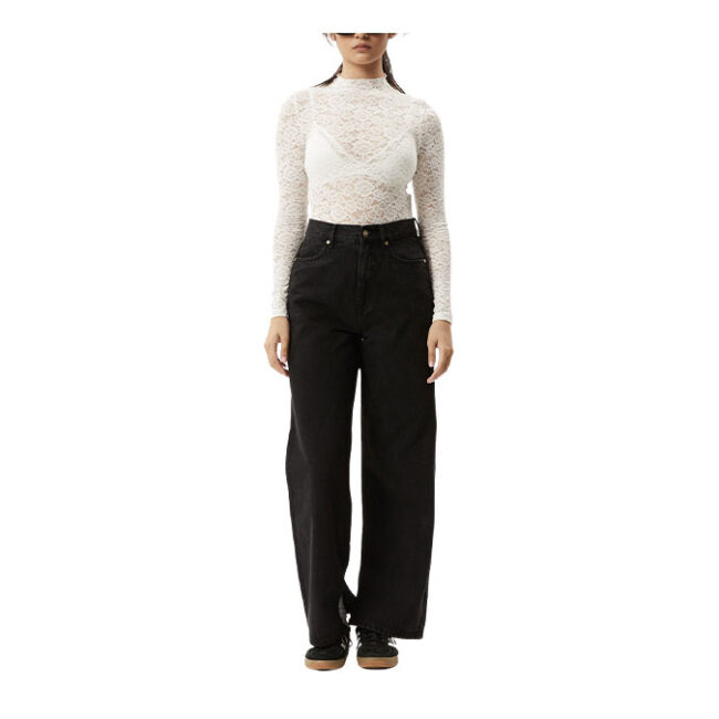 Afends Poet Recycled Lace Long Sleeve Top - White