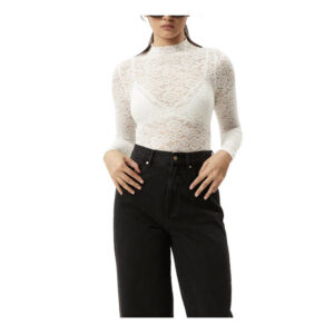 Afends Poet Recycled Lace Long Sleeve Top - White