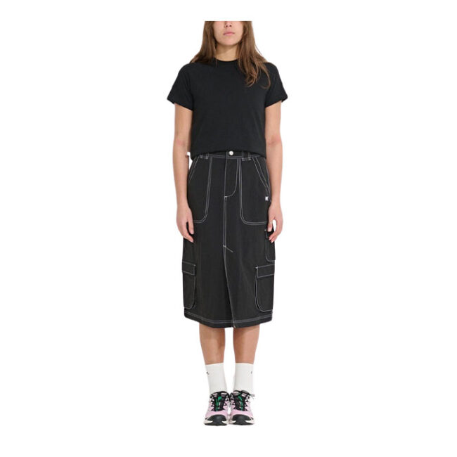 Misfit Water Pipe Cargo Midi Skirt - Black