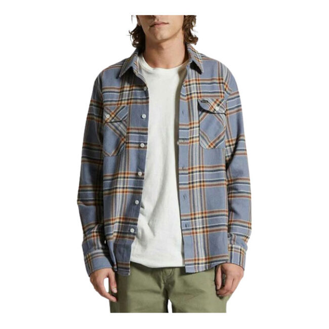 Brixton Bowery LS Flannel - Stonewash Blue/Sand