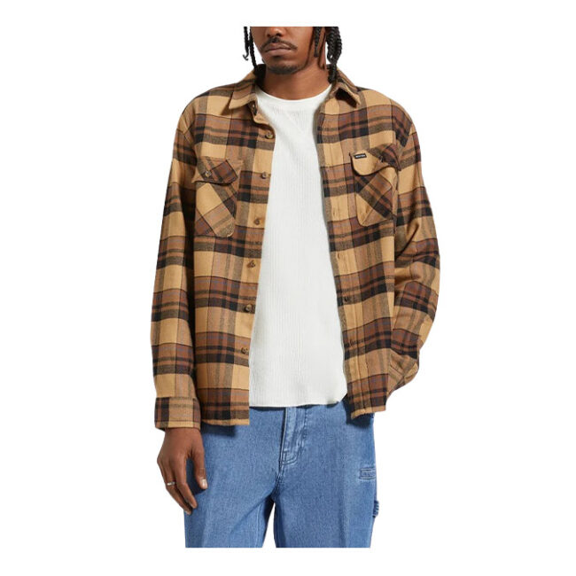Brixton Bowery Flannel - Tigers Eye/ Pinecone Brown/ Was