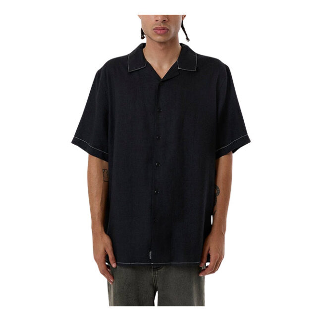 Thrills Hemp Minimal Thrills Contrast Stitch Bowling Shirt - Black