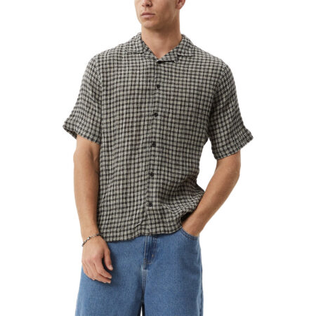 Afends Asta Seersucker Regular Shirt - Steel Check
