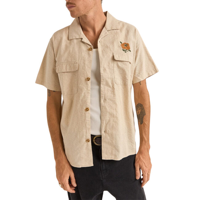 Rhythm Embroidered Seersucker SS Shirt - Natural