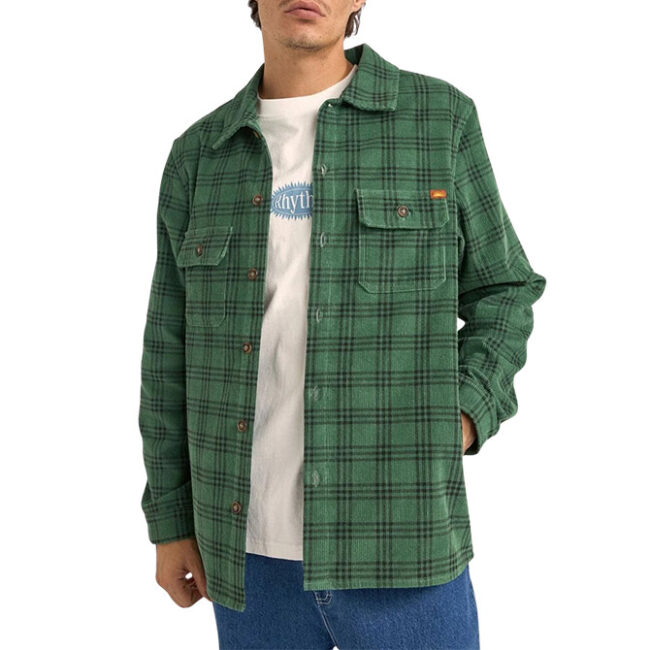 Rhythm Cord Check Overshirt - Green