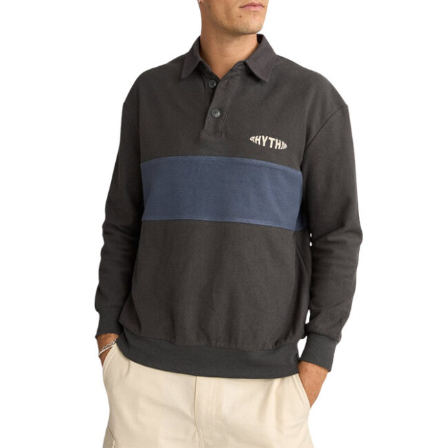 Rhythm Terry Vintage LS Rugby Shirt - Charcoal