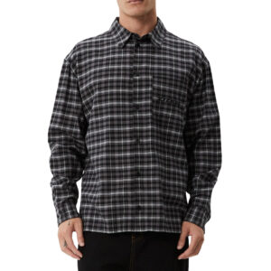 Afends Darkness Recycled Long Sleeve Shirt - Black Check
