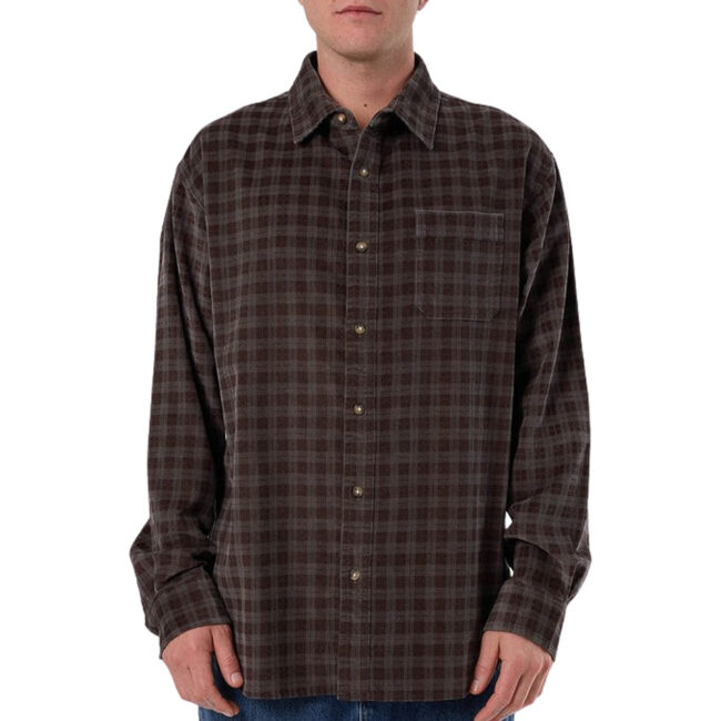 Thrills Union Cord Check Shirt Long Sleeve Shirt - Charcoal Rose