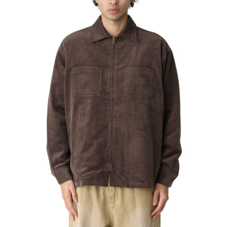 S/Double Zip Thru L/S Cord Shirt - Brown