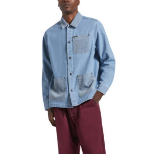 Brixton Herringbone Lightweight Chore Coat - Light Wash Denim