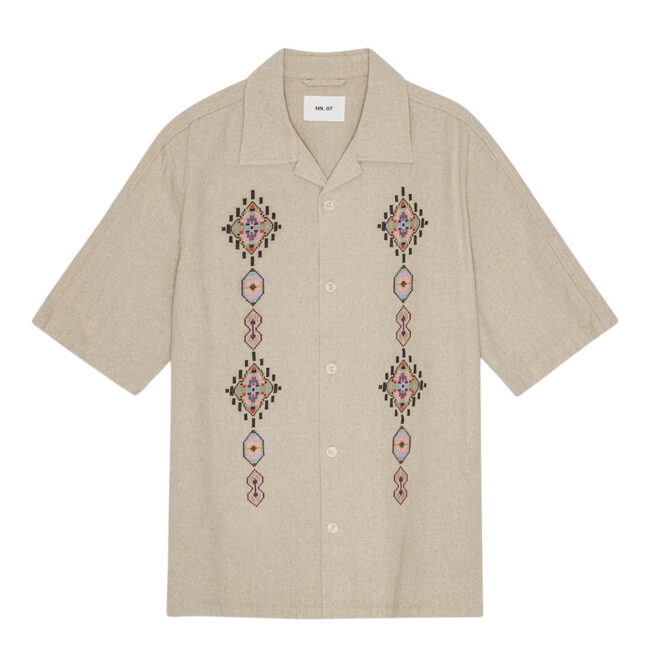 NN.07 Ole Embroidery Linen Blend Shirt 5396 - Oatmeal