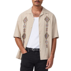 NN.07 Ole Embroidery Linen Blend Shirt 5396 - Oatmeal