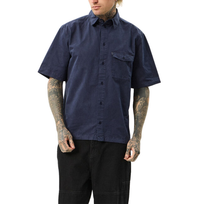 Afends Overdie Organic Overdyed Short Sleeve Shirt - Deep Sea