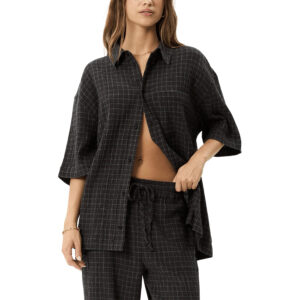 Afends Dusk Hemp Seer Sucker Check Shirt - Black Check