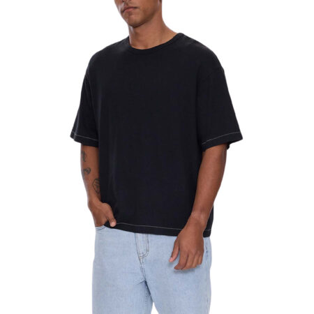 Thrills Hemp Thrills Embro Contrast Stitch Box Fit Oversize Short Tee - Black
