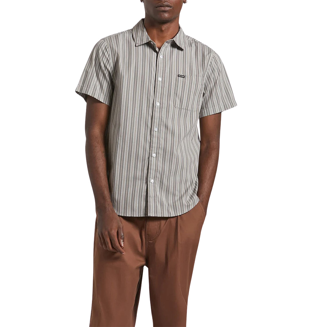 Brixton Charter Stripe SS Woven Shirt - Charcoal Grey