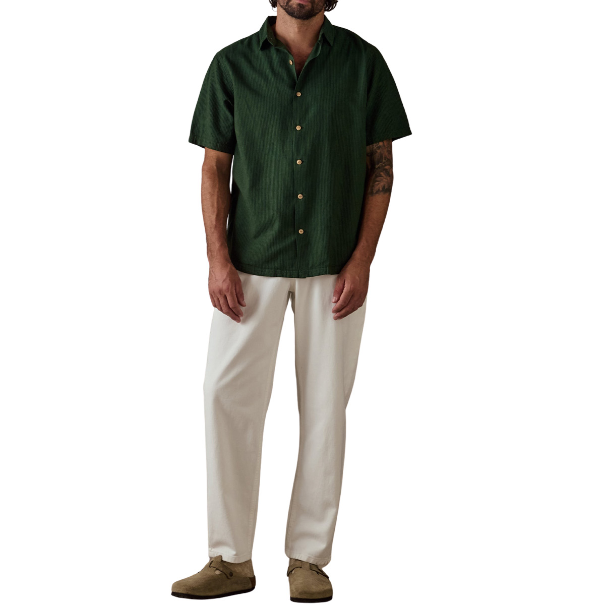 McTavish Hemp Stripe Shirt - Dark Green