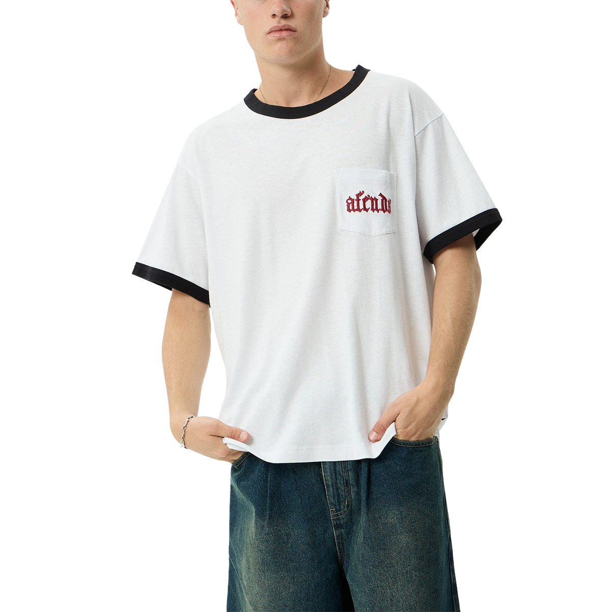 Afends Drop Zone Boxy Ringer Tee - White