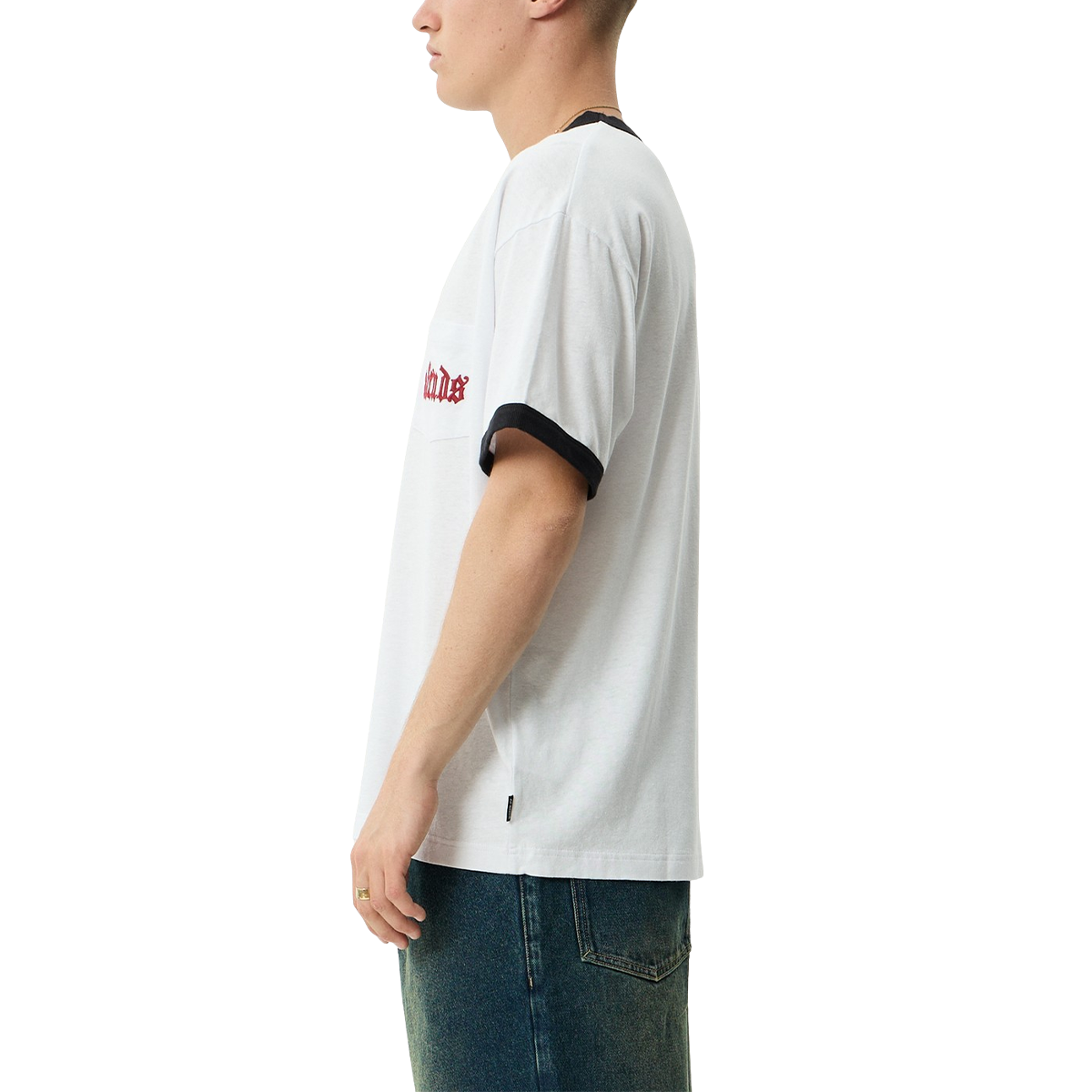 Afends Drop Zone Boxy Ringer Tee - White