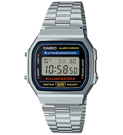 Casio A168WA-1W Gents Electro Luminescent Watch - Stainless Steel