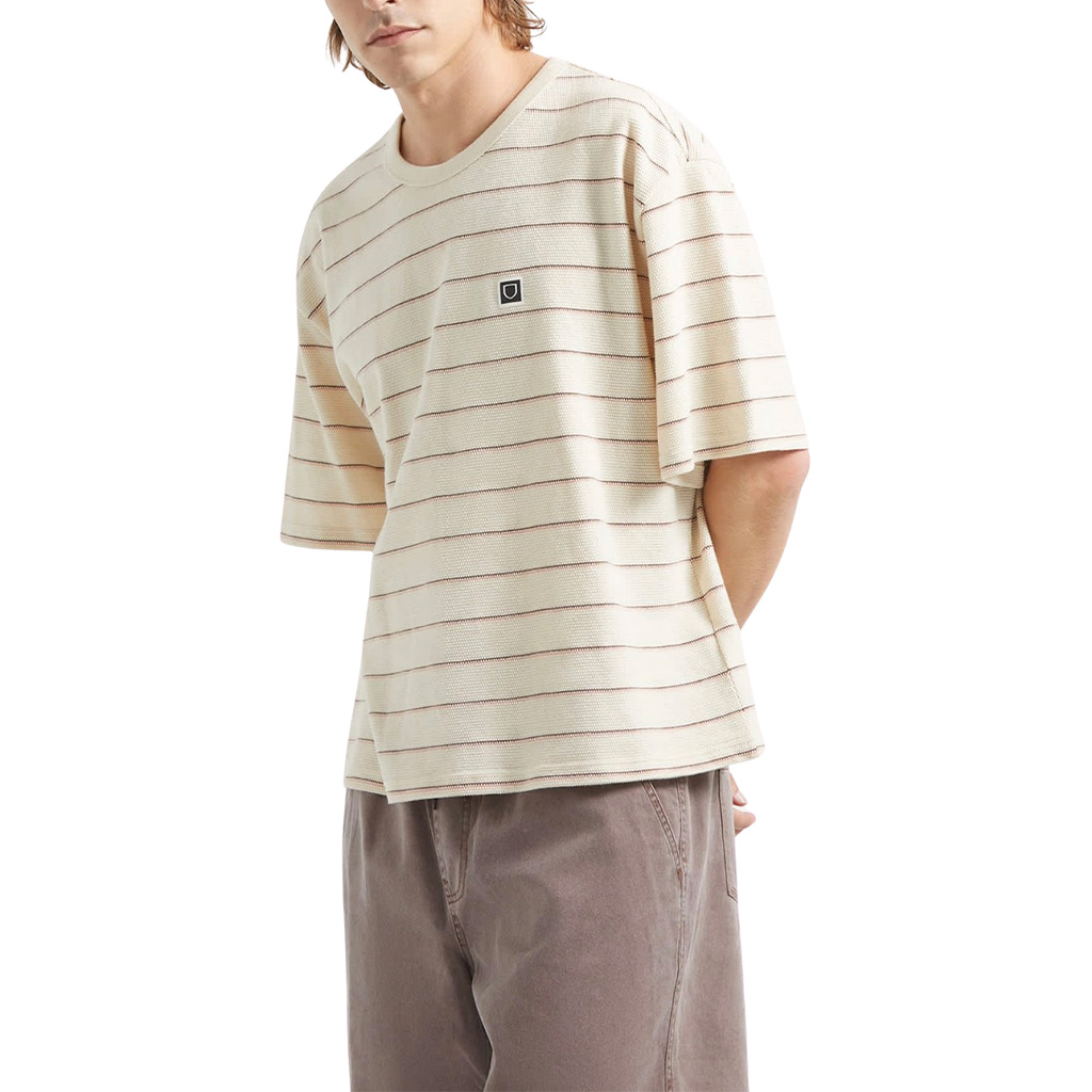 Brixton Shield Pique S/S Boxy Knit Tee - Whitecap/Sea Foam/Pinecone Brown