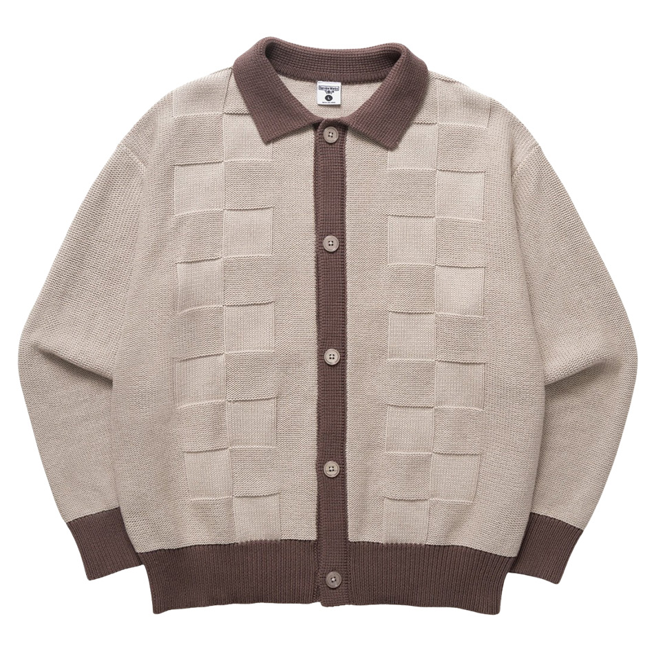 Service Works Check Panel Cardigan - Mushroom