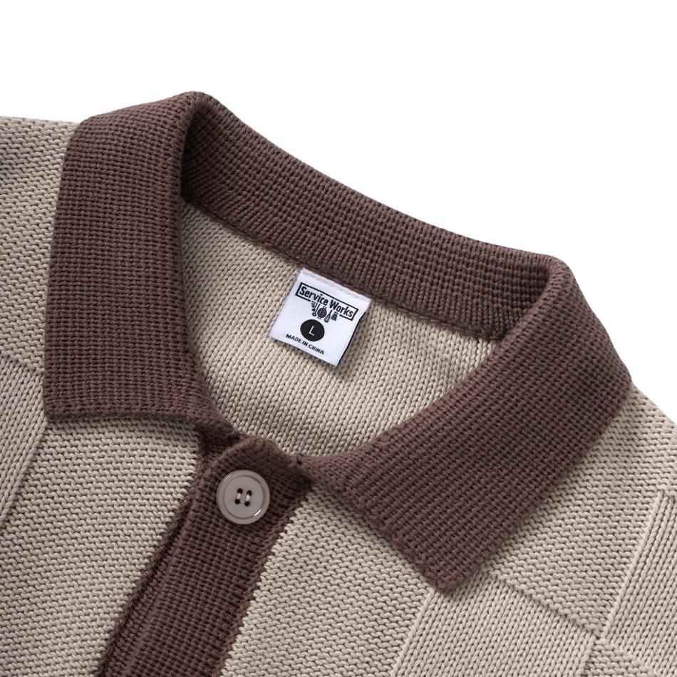 Service Works Check Panel Cardigan - Mushroom