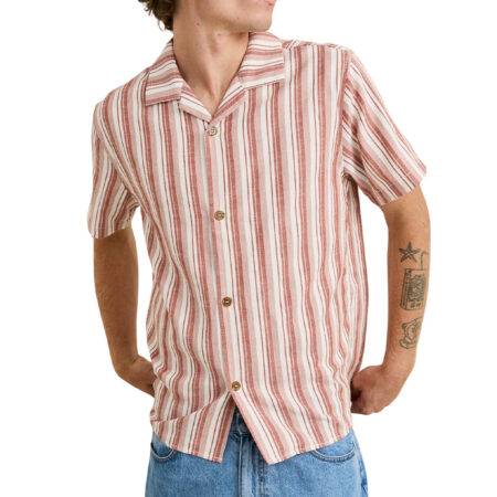 Rhythm Vacation Stripe SS Shirt - Red Natural
