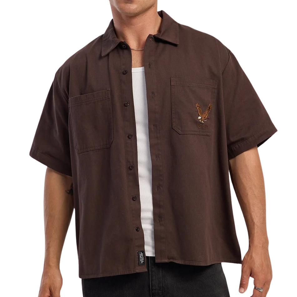 Thrills Seen & Heard Cropped Short Sleeve Work Shirt - Postal Brown
