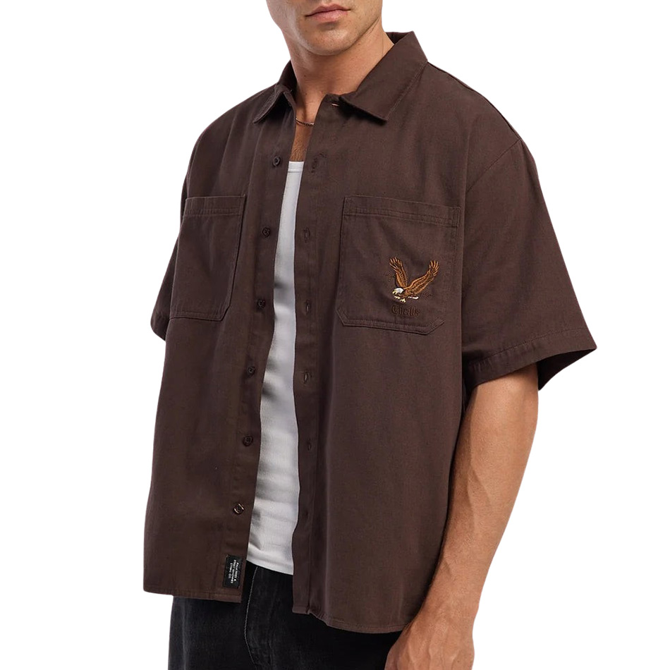 Thrills Seen & Heard Cropped Short Sleeve Work Shirt - Postal Brown