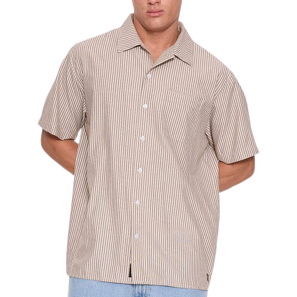 Thrills Union Short Sleeve Stripe Work Shirt - Postal Brown