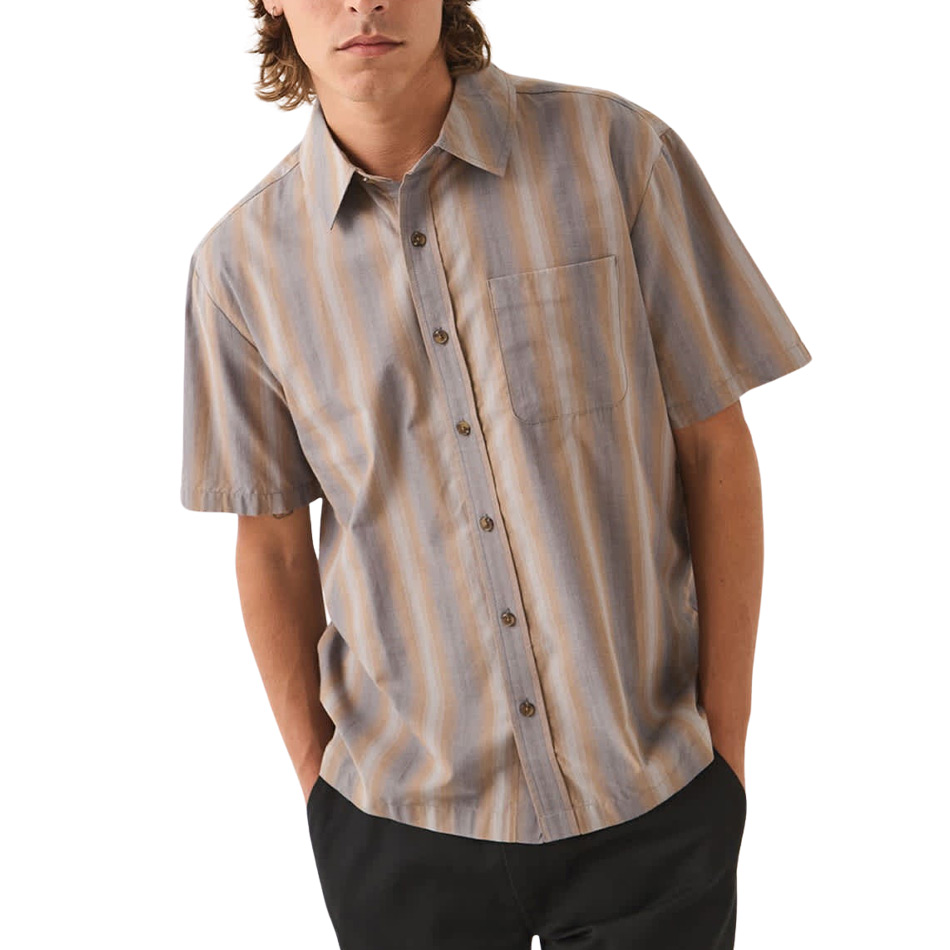Brixton Cru S/S Shirt - Charcoal Shadow Stripe