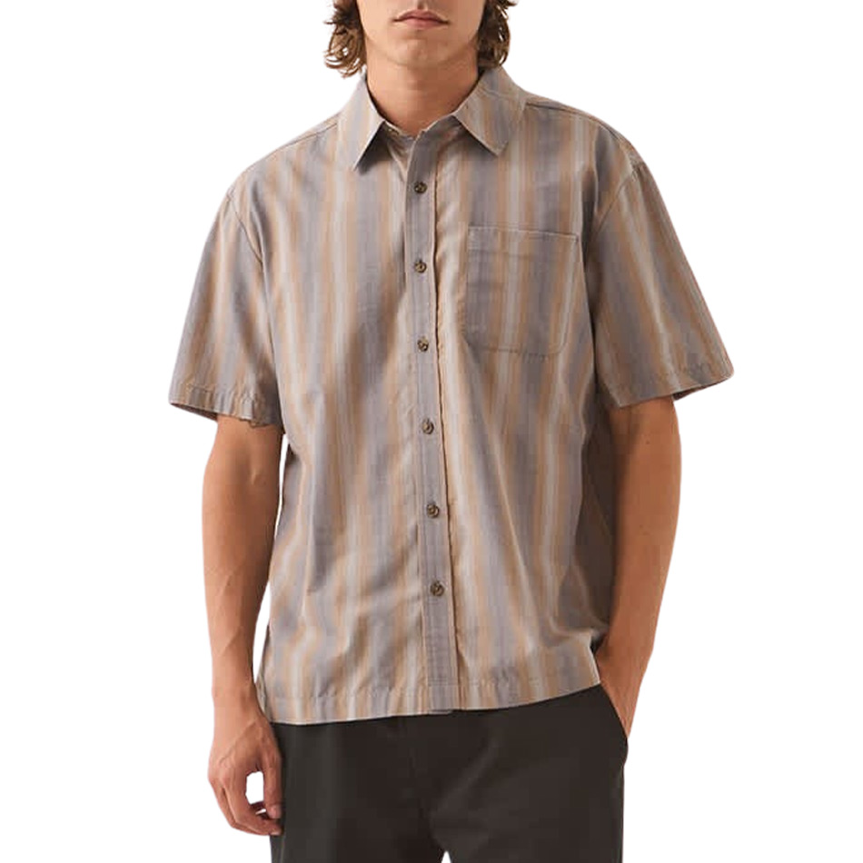 Brixton Cru S/S Shirt - Charcoal Shadow Stripe